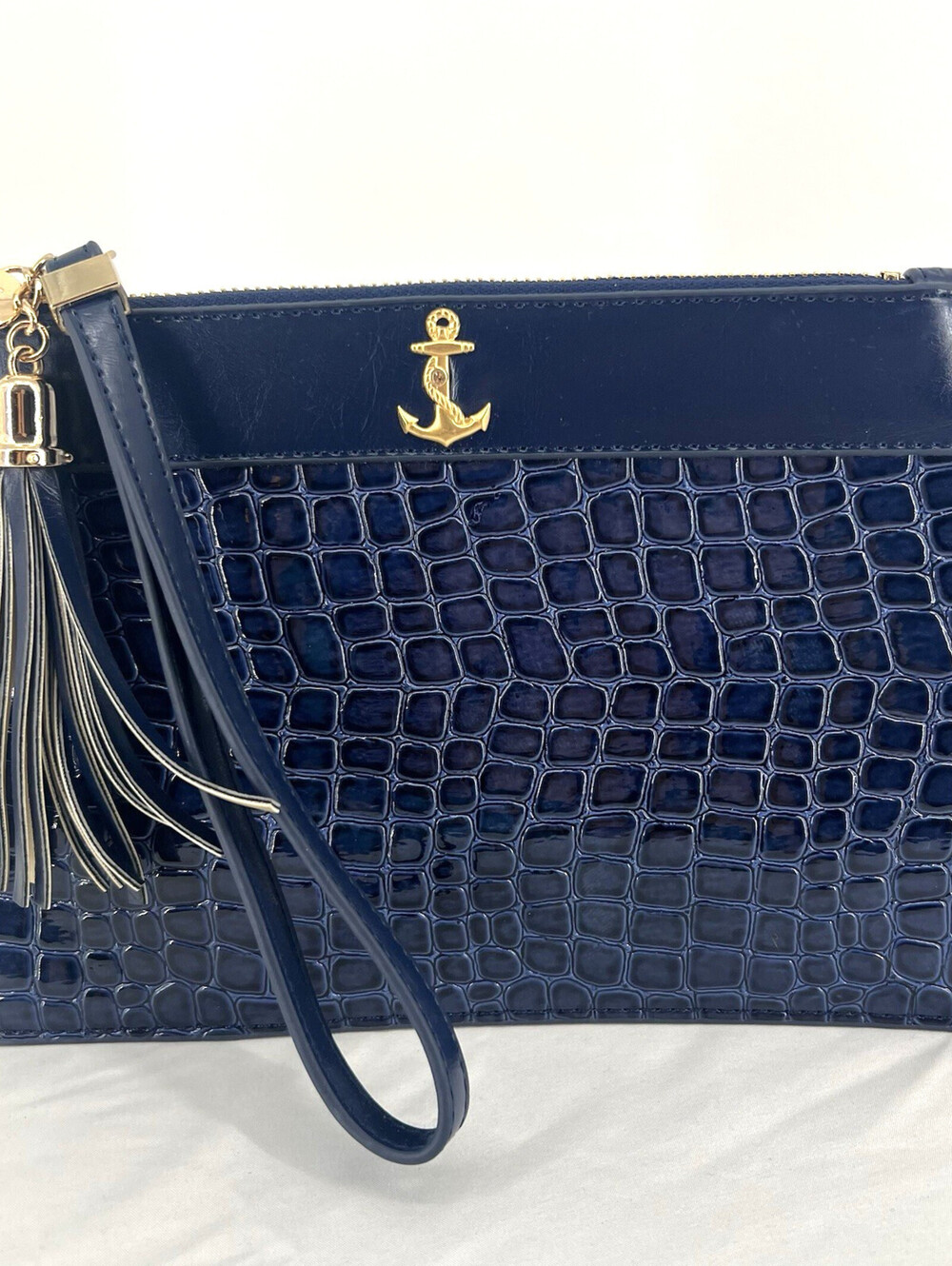 Bee Line Crocodile Embossed Nautical Zip Wristlet (94-2)